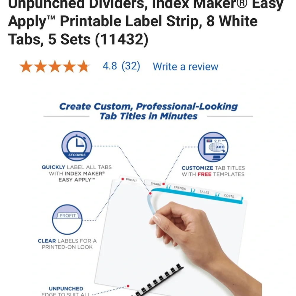 Like NEW Avery print n apply clear label unpunched dividers 8 tab laser-inkjet